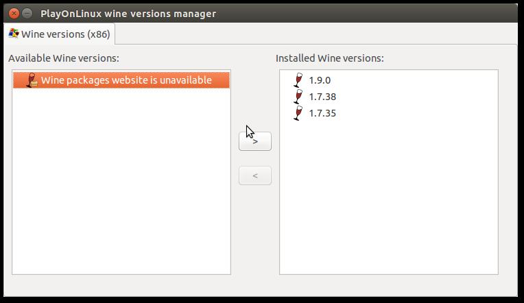 Wine version manager dialog
